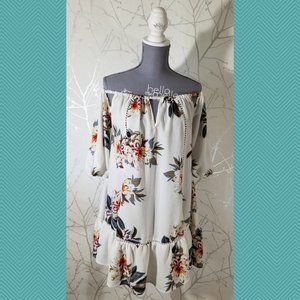 YOINS White Floral Print Off Shoulder Peplum Tunic